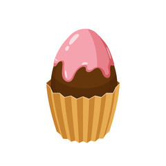 Easter cupcake with decorated chocolate egg, muffin. Sweet food, dessert