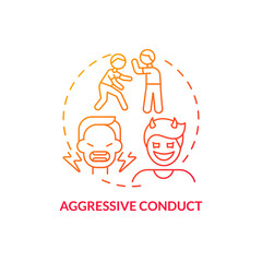 Aggressive conduct red gradient concept icon. Groups of behaviors. Mental issue. Conduct disorder abstract idea thin line illustration. Isolated outline drawing. Myriad Pro-Bold fonts used
