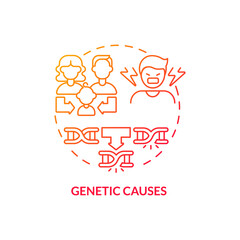 Genetic causes red gradient concept icon. Inherited illness. Mental issue. Conduct disorder causes abstract idea thin line illustration. Isolated outline drawing. Myriad Pro-Bold fonts used