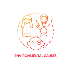 Environmental causes red gradient concept icon. Strass and trauma. Conduct disorder causes abstract idea thin line illustration. Isolated outline drawing. Myriad Pro-Bold fonts used