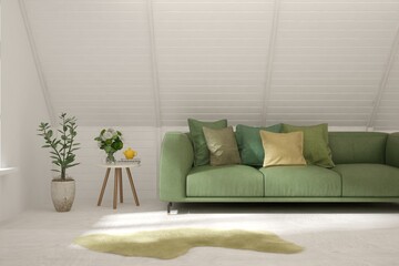 White living room with sofa. Scandinavian interior design. 3D illustration