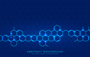 blue technology background with hexagonal glowing pattern