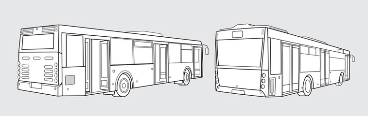 Black outline transport illustration, back bus image on white background. Vector design object - 488830178