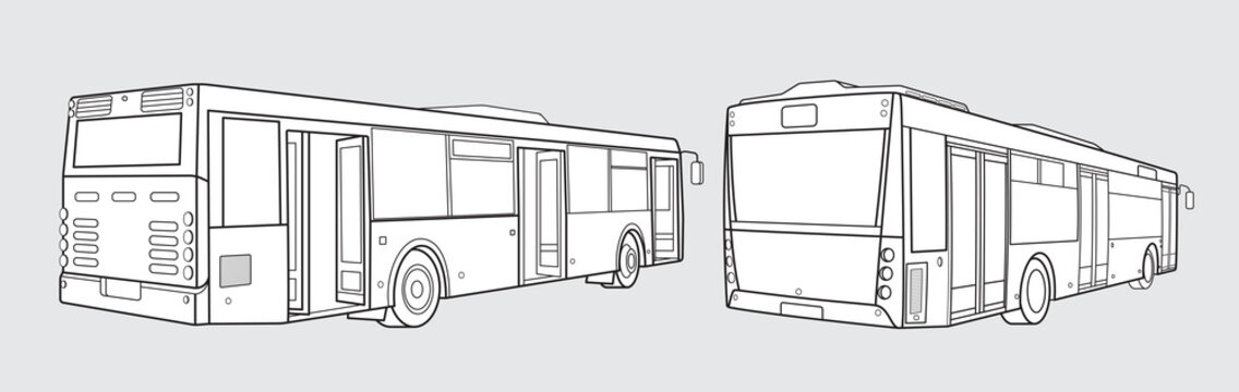 Black outline transport illustration, back bus image on white background. Vector design object