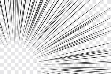 Obraz premium Manga action frame speed simple lines Motion radial lines isolated on transparent background Abstract explosive template banner Black and white monochrome vector retro illustration Comic book element