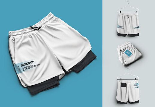 4 Mockups  Shorts with Compression Underwear on Hangers