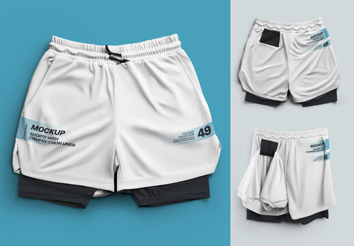 3 Sports Shorts Mockups with Compression Underwear