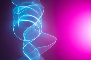 Neon abstract led lines on a magenta background. Fluorescent vaporwave wallpaper.