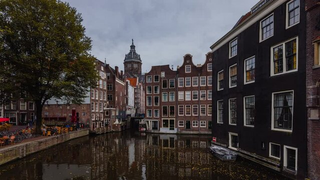 Day Time Lapse with clouds and boats in Amsterdam, The Netherlands