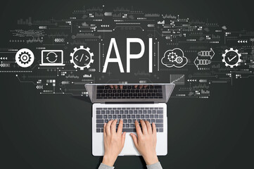 API - application programming interface concept with person using a laptop computer