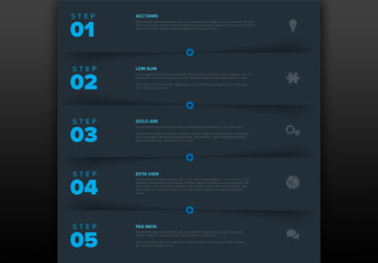 Five Dark Blue Horizontal Block Steps Progress Page Layout