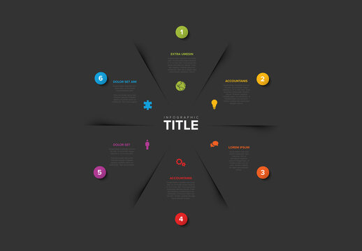 Abstract Dark Vector Infographic Layout with Six Sections