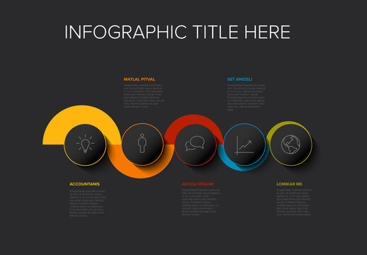 Five Steps Infographic Layout with Color Borders Dark Version