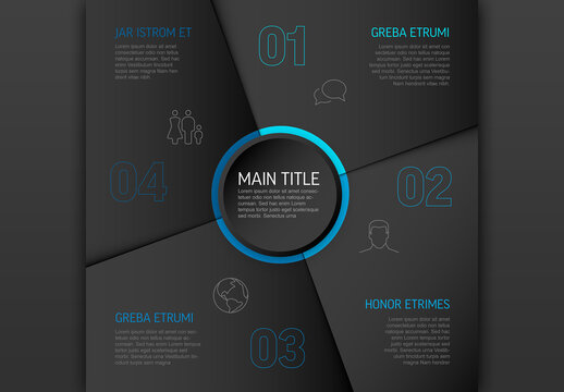 Abstract Dark Vector Infographic Layout with Four Sections Steps