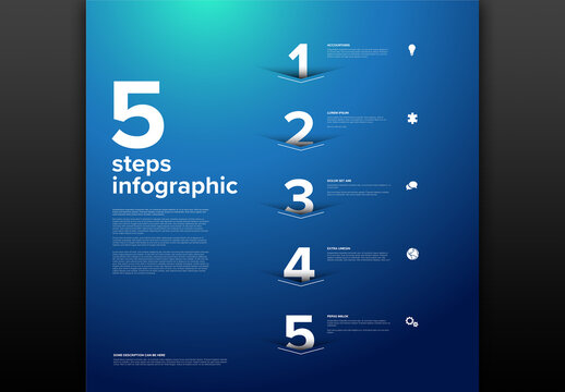Five Deep Vertical Steps Blue Progress Page Layout