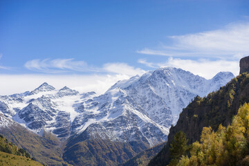 Breathtaking panorama of morning wild nature high in mountains