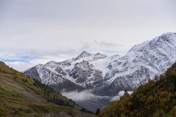 Breathtaking panorama of morning wild nature high in mountains