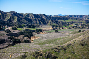Fototapeta na wymiar The San Timoteo Canyon in Southern California that Drains the San Bernardino Mountain Watershed as Seen from the Surrounding Hills