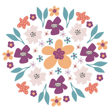 Colorful flowers bouquet, floral arrangement in purple, yellow, red, turquoise, navy