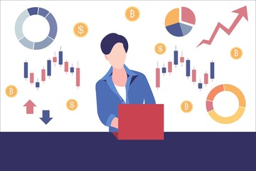 Woman trader analyzes financial charts. The broker looks at charts on a computer monitor.