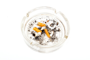 Cigarette butts and ash in ashtray