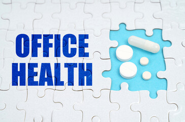 On the puzzles there is an inscription - Office Health, on a blue background pills.