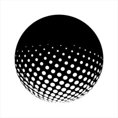 Isolated abstract halftone circle and globe dotted sphere and 3d halftone effect vector for geometric background and logo and icon