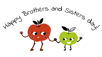 Funny illustration with fruit. Happy Brothers and Sisters Day. Siblings and Friendship Day concept in a flat cartoon style. Vector illustration isolated on a white background