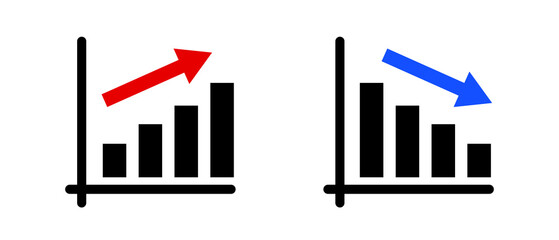 A set of icons for a rising and falling bar chart. Editable vectors.
