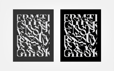 Modern frame for text, black and white box for text . Graphic design for headers, booklets, flyers, cards and covers. T-shirt design, abstract print. Pattern texture alphabet. Two color.