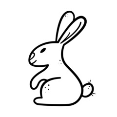 Hand drawn cute rabbit icon. Doodle line style. Isolated vector illustration.