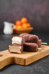 Homemade curd bars in chocolate