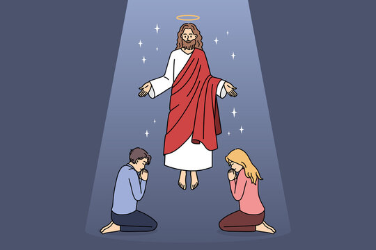 jesus christ with people praying in light clip art preview