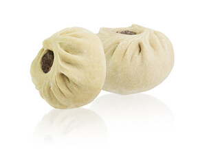Baozi ,dumplings, dim sum, ravioli, buuz, pelmeni, pyanse, khinkali, manti , isolated on white background