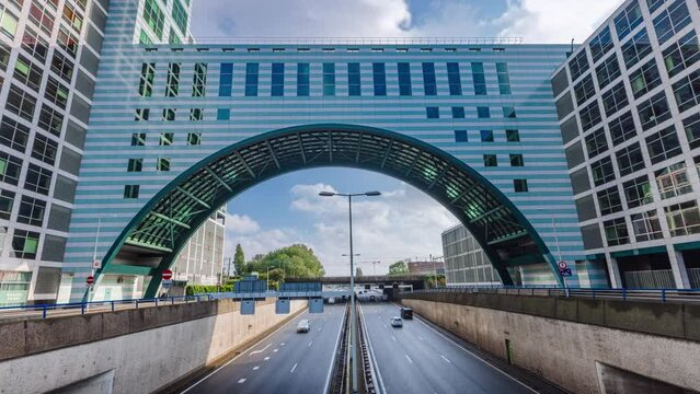 Day Time Lapse with traffic flow on highway in The Hague, The Netherlands