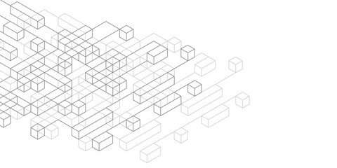 Isometric squares, cubes.White background of lines.Line art design.Vector illustration.