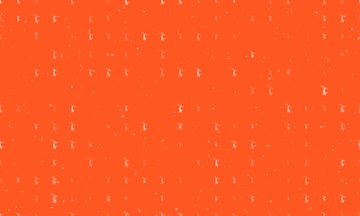 Seamless background pattern of evenly spaced white freestyle skiing symbols of different sizes and opacity. Vector illustration on deep orange background with stars