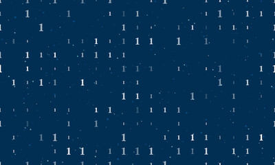Seamless background pattern of evenly spaced white number one symbols of different sizes and opacity. Vector illustration on dark blue background with stars
