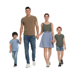 Children with their parents on white background