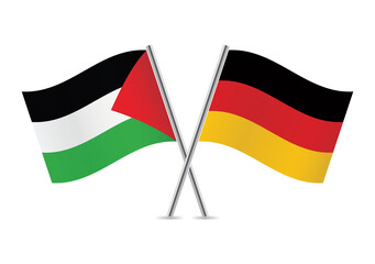 Palestine and Germany crossed flags. Palestinian and German flags, isolated on white background. Vector icon set. Vector illustration.