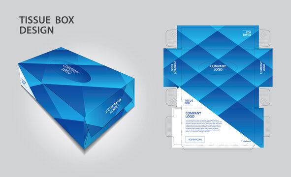 Tissue box Design Blue polygon concept, Box Mock up, 3d box, Can be use place your text and logos and ready to go for print, Product design, Packaging vector illustration, polygon style