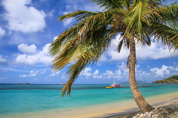 Sandy beach at Hillsborough Bay, Carriacou Island, Grenada. - obrazy, fototapety, plakaty