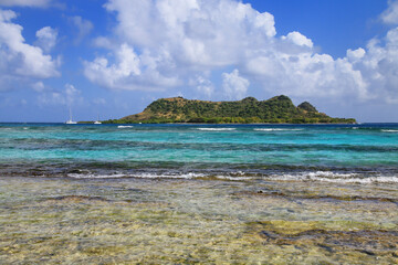 Coastline of White Island with Saline Island in the distance, Grenada.