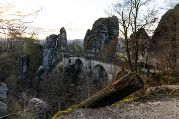 Papier Peint photo Le pont de la Bastei Bastei bridge in the Elbe sandstone mountains in Saxony