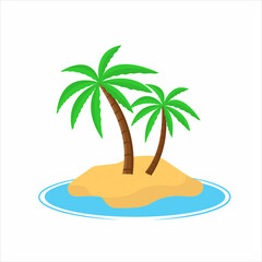 Island with palm trees isolaed on white background, Summer vacation holiday tropical ocean, Vector illustration