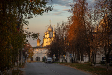 Autumn landscape in the old town. Street in the historic center of Rostov.