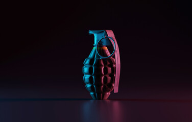 Combat grenade on a dark background. Military and war concept. .3d render, 3d illustration.