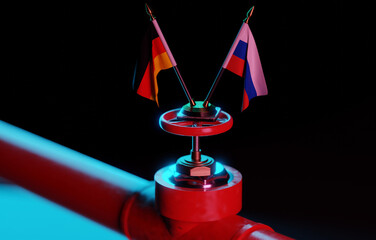 Flag of Germany and Russia. Blockade of the gas pipeline by Germany Nord stream 2 as part of...