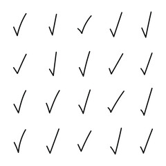 Collection Of 20 Hand Drawn Check Marks Vector