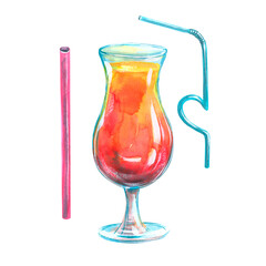 illustration watercolor beach bar isolated decoration set of elements cocktail glass  postcard banner menu poster clothes print